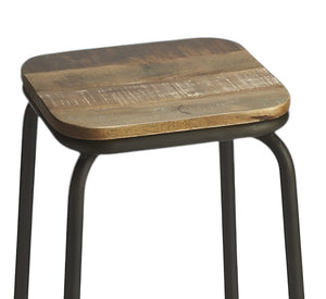 HomeRoots 25" Backless Counter Height Bar Chair - Solid Wood & Matte Black Iron, Perfect for Compact Spaces! 389060