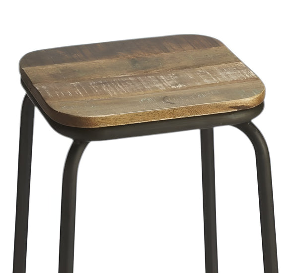 HomeRoots 25" Backless Counter Height Bar Chair - Solid Wood & Matte Black Iron, Perfect for Compact Spaces! 389060