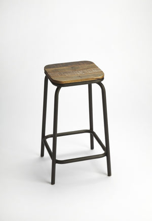 HomeRoots 25" Backless Counter Height Bar Chair - Solid Wood & Matte Black Iron, Perfect for Compact Spaces! 389060