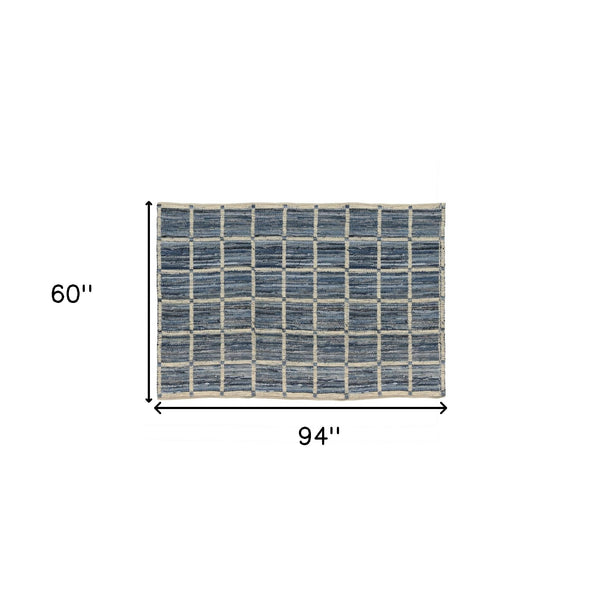 Homeroots 5' X 8' Blue And Gray Area Rug  Cotton Blend 389075