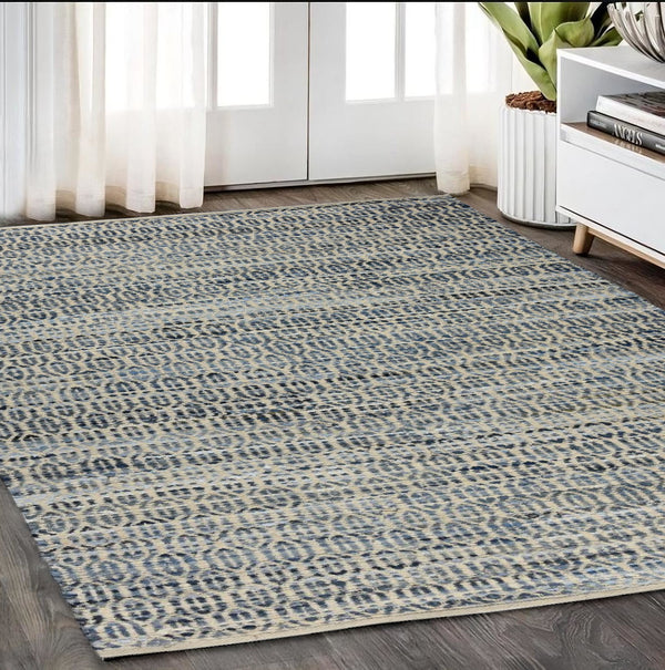 Homeroots 5' X 8' Blue And Gray Area Rug  Cotton Blend 389076