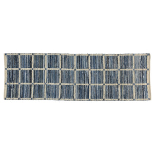 Homeroots 3' X 8' Blue And Gray Grid Runner Rug  Denim,Chenille 389077