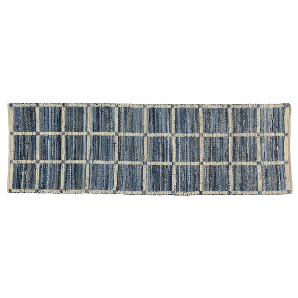 Homeroots 3' X 8' Blue And Gray Grid Runner Rug  Denim,Chenille 389077