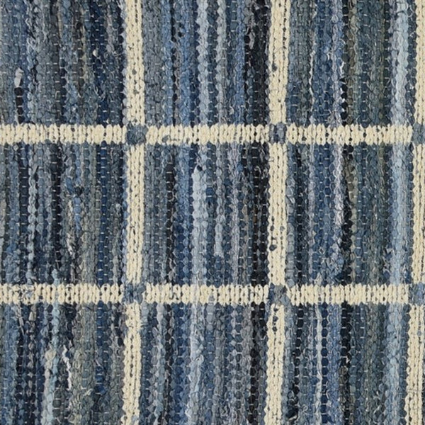 Homeroots 3' X 8' Blue And Gray Grid Runner Rug  Denim,Chenille 389077