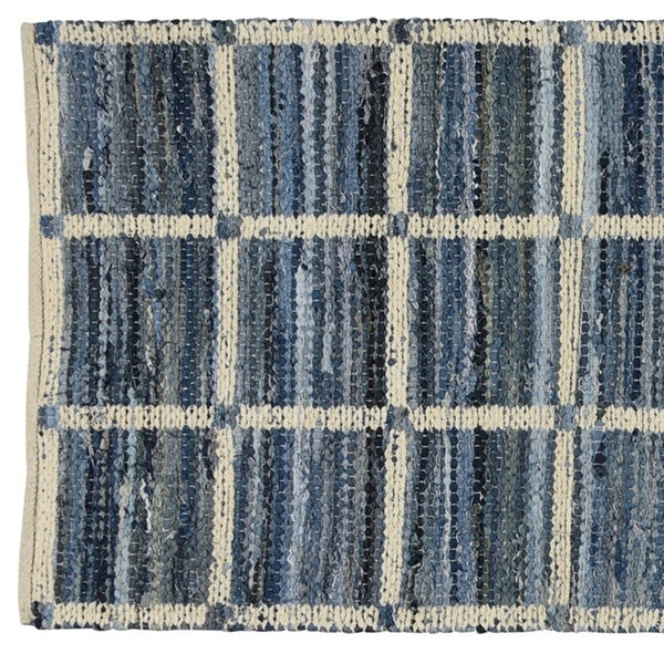 Homeroots 3' X 8' Blue And Gray Grid Runner Rug  Denim,Chenille 389077