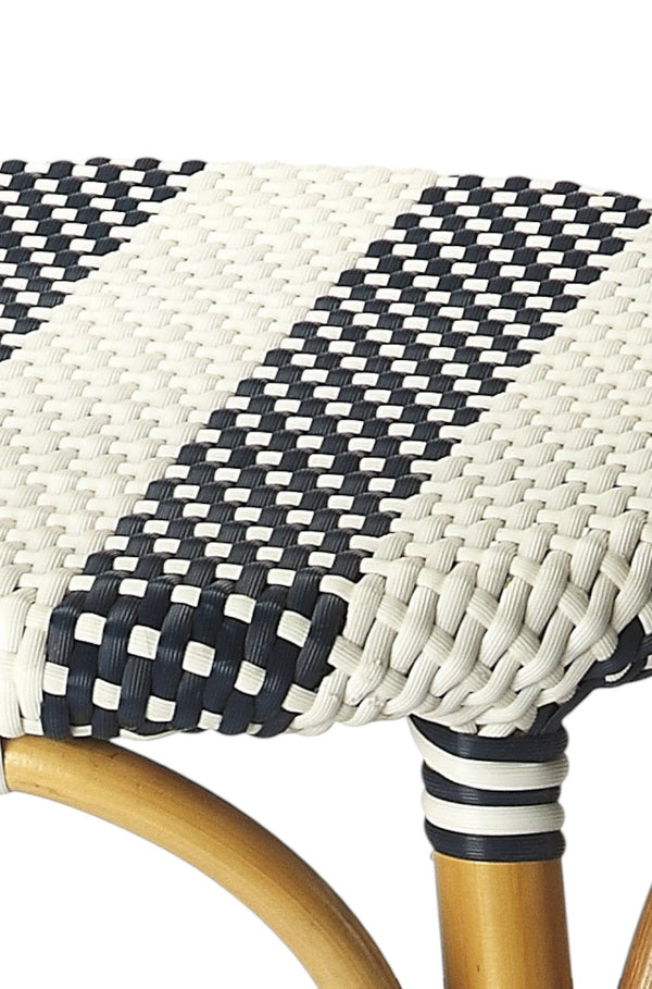 HomeRoots 30" Rattan Backless Bar Stool - Stylish Blue and White Accent for Indoor-Outdoor Coastal Charm 389081