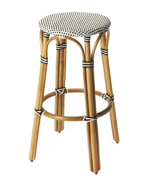 Homeroots 30" Natural Black And White Rattan Backless Bar Height Bar Chair   389082