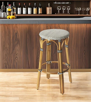 Homeroots 30" Natural Black And White Rattan Backless Bar Height Bar Chair   389082