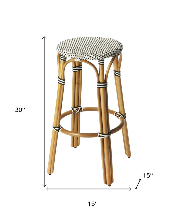 Homeroots 30" Natural Black And White Rattan Backless Bar Height Bar Chair   389082