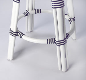 HomeRoots 24" Stylish Blue & White Rattan Backless Counter Stool – Perfect for Indoor & Outdoor Spaces! 389083