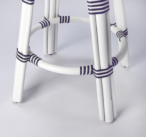 HomeRoots 24" Stylish Blue & White Rattan Backless Counter Stool – Perfect for Indoor & Outdoor Spaces! 389083