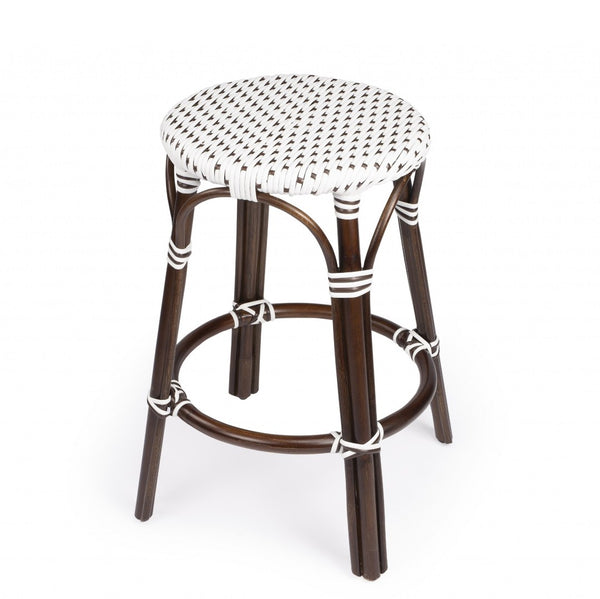 HomeRoots 24" Brown & White Rattan Backless Counter Stool - Stylish, Lightweight, Versatile for Indoor/Outdoor Use 389086