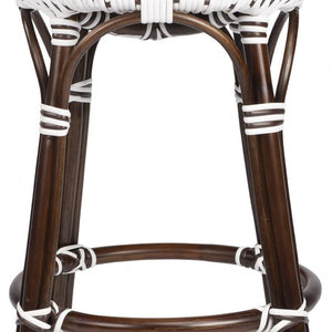HomeRoots 24" Brown & White Rattan Backless Counter Stool - Stylish, Lightweight, Versatile for Indoor/Outdoor Use 389086