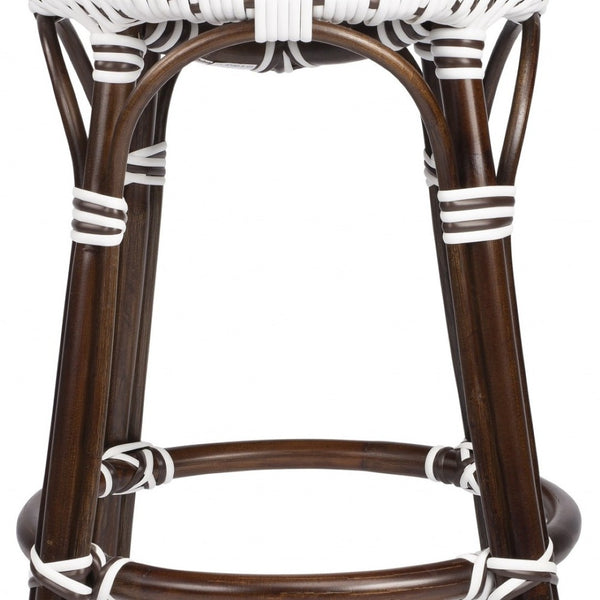 HomeRoots 24" Brown & White Rattan Backless Counter Stool - Stylish, Lightweight, Versatile for Indoor/Outdoor Use 389086