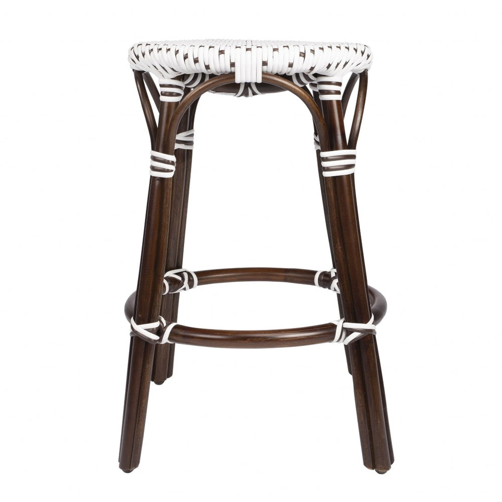 HomeRoots 24" Brown & White Rattan Backless Counter Stool - Stylish, Lightweight, Versatile for Indoor/Outdoor Use 389086
