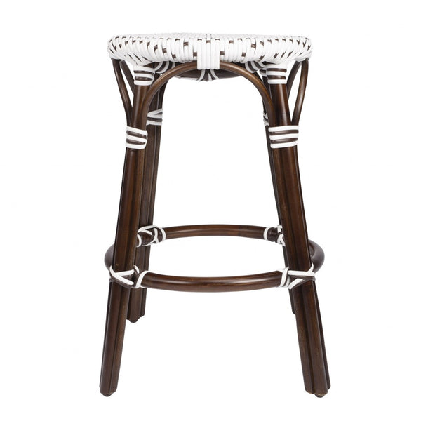 HomeRoots 24" Brown & White Rattan Backless Counter Stool - Stylish, Lightweight, Versatile for Indoor/Outdoor Use 389086