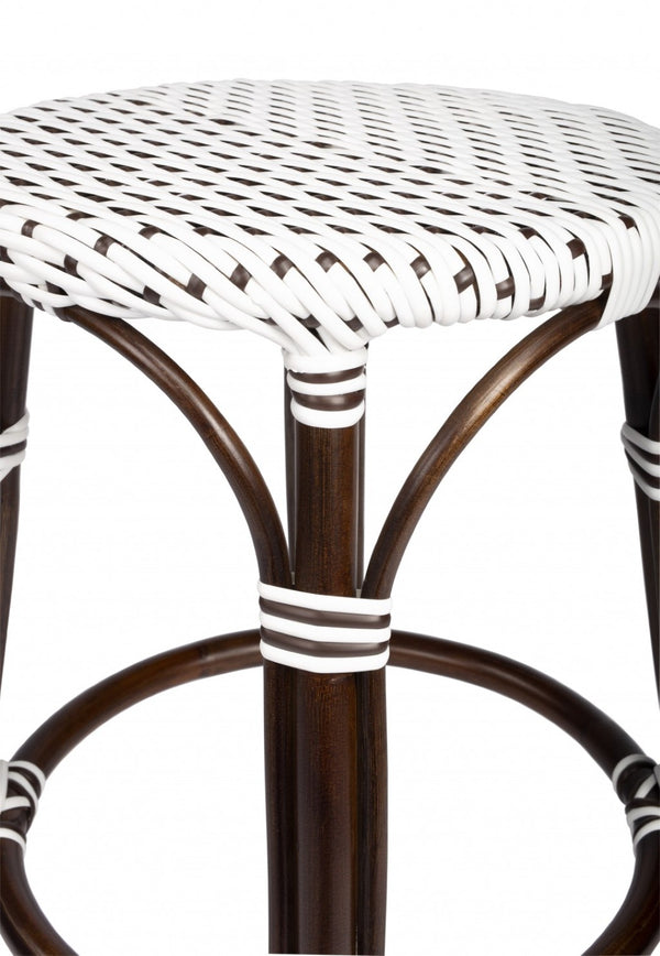 HomeRoots 24" Brown & White Rattan Backless Counter Stool - Stylish, Lightweight, Versatile for Indoor/Outdoor Use 389086