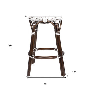 HomeRoots 24" Brown & White Rattan Backless Counter Stool - Stylish, Lightweight, Versatile for Indoor/Outdoor Use 389086