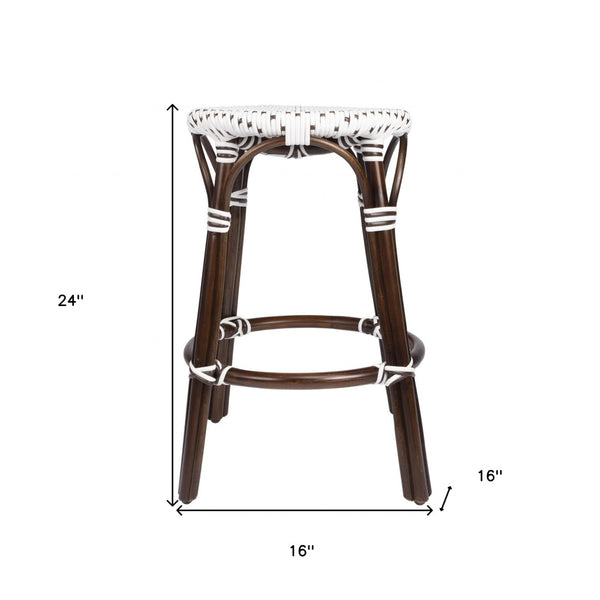 HomeRoots 24" Brown & White Rattan Backless Counter Stool - Stylish, Lightweight, Versatile for Indoor/Outdoor Use 389086