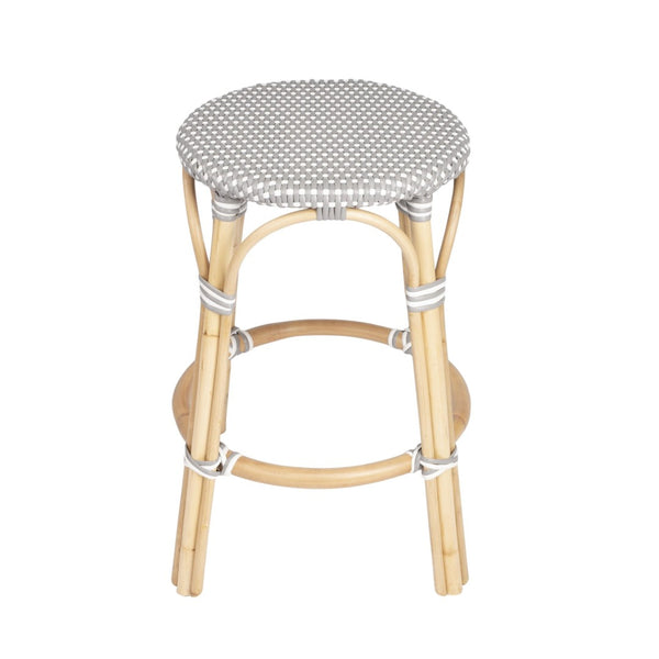HomeRoots 24" Stylish Backless Counter Height Bar Stool with Natural Gray Mosaic Seat & Rattan Base for Comfort 389088