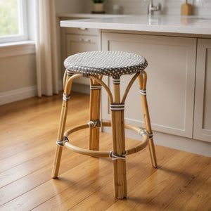 HomeRoots 24" Stylish Backless Counter Height Bar Stool with Natural Gray Mosaic Seat & Rattan Base for Comfort 389088