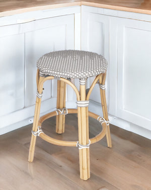 Homeroots 24" Natural Gray And White Rattan Backless Counter Height Bar Chair   389088