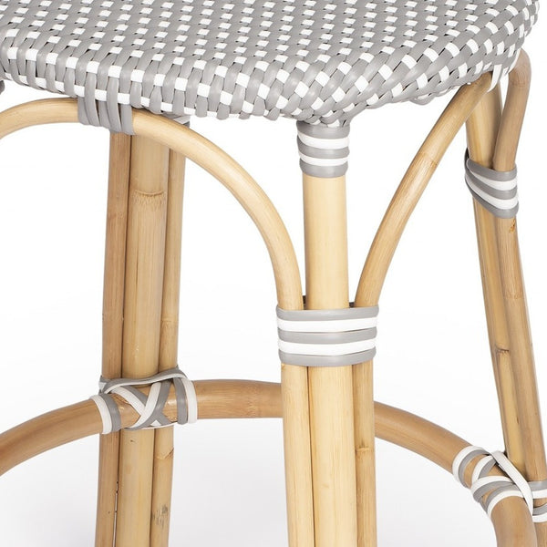 Homeroots 24" Natural Gray And White Rattan Backless Counter Height Bar Chair   389088