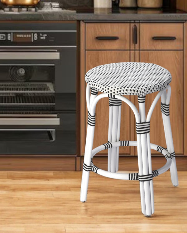 Homeroots 24" Black And White Rattan Backless Counter Height Bar Chair   389091