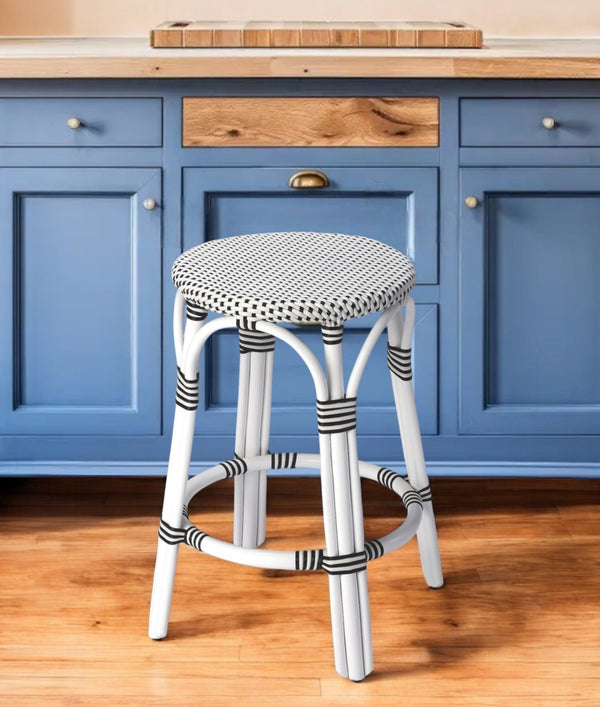 HomeRoots 24" Chic Black and White Rattan Backless Counter Stool - Stylish Bistro Design for Indoor & Outdoor Use 389091