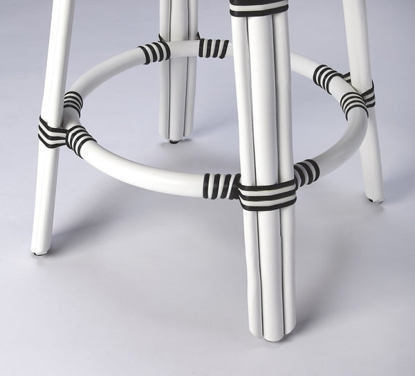 HomeRoots 24" Chic Black and White Rattan Backless Counter Stool - Stylish Bistro Design for Indoor & Outdoor Use 389091