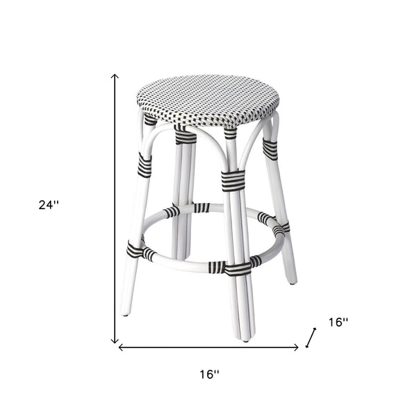 Homeroots 24" Black And White Rattan Backless Counter Height Bar Chair   389091