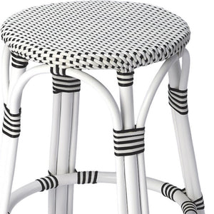 Homeroots 24" Black And White Rattan Backless Counter Height Bar Chair   389091
