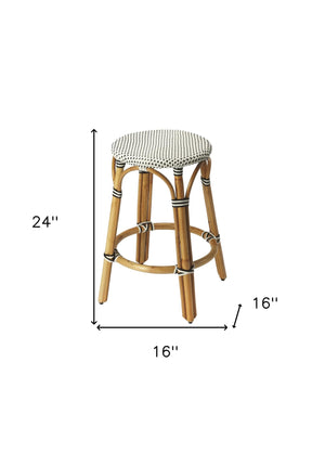Homeroots 24" Black And White And Natural Heavy Duty Plastic And Rattan Backless Counter Height Bar Chair   389094