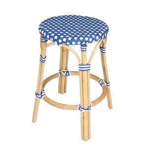 HomeRoots 24" Coastal Blue and White Rattan Backless Bar Stool - Stylish, Durable Seating for Home Bars & Kitchens 389098