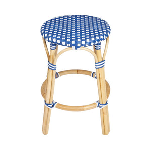 HomeRoots 24" Coastal Blue and White Rattan Backless Bar Stool - Stylish, Durable Seating for Home Bars & Kitchens 389098