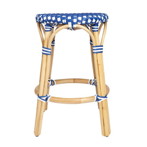 HomeRoots 24" Coastal Blue and White Rattan Backless Bar Stool - Stylish, Durable Seating for Home Bars & Kitchens 389098