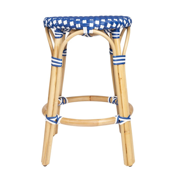 HomeRoots 24" Coastal Blue and White Rattan Backless Bar Stool - Stylish, Durable Seating for Home Bars & Kitchens 389098
