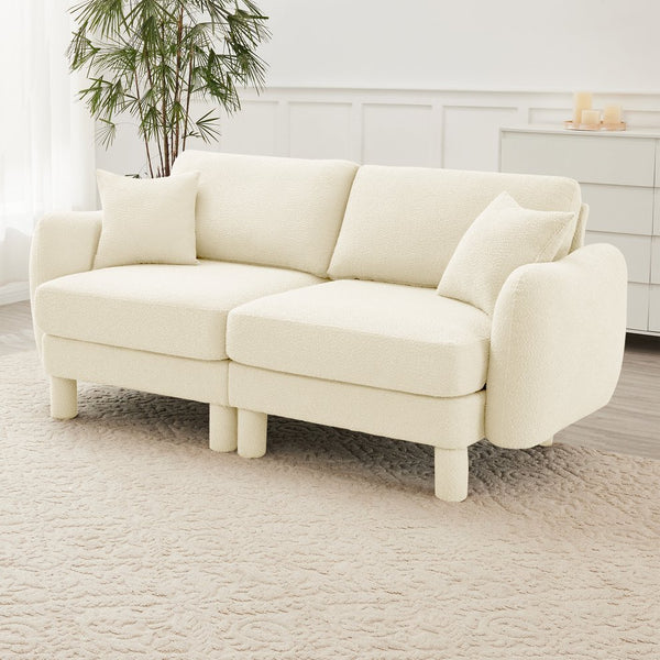 English Elm Boucle 2-Seater Loveseat Sofa With Elegant Shell Armrests & Soft Beige Upholstery For Cozy Spaces W3041S00274