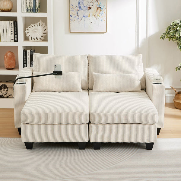 English Elm Convertible Chaise Lounge Sofa Bed With Usb Ports, Cup Holders & Storage – Modern Comfort In Beige N719S002020A