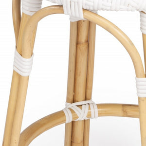 Homeroots 24" White And Natural Heavy Duty Rattan Backless Counter Height Bar Chair   389100