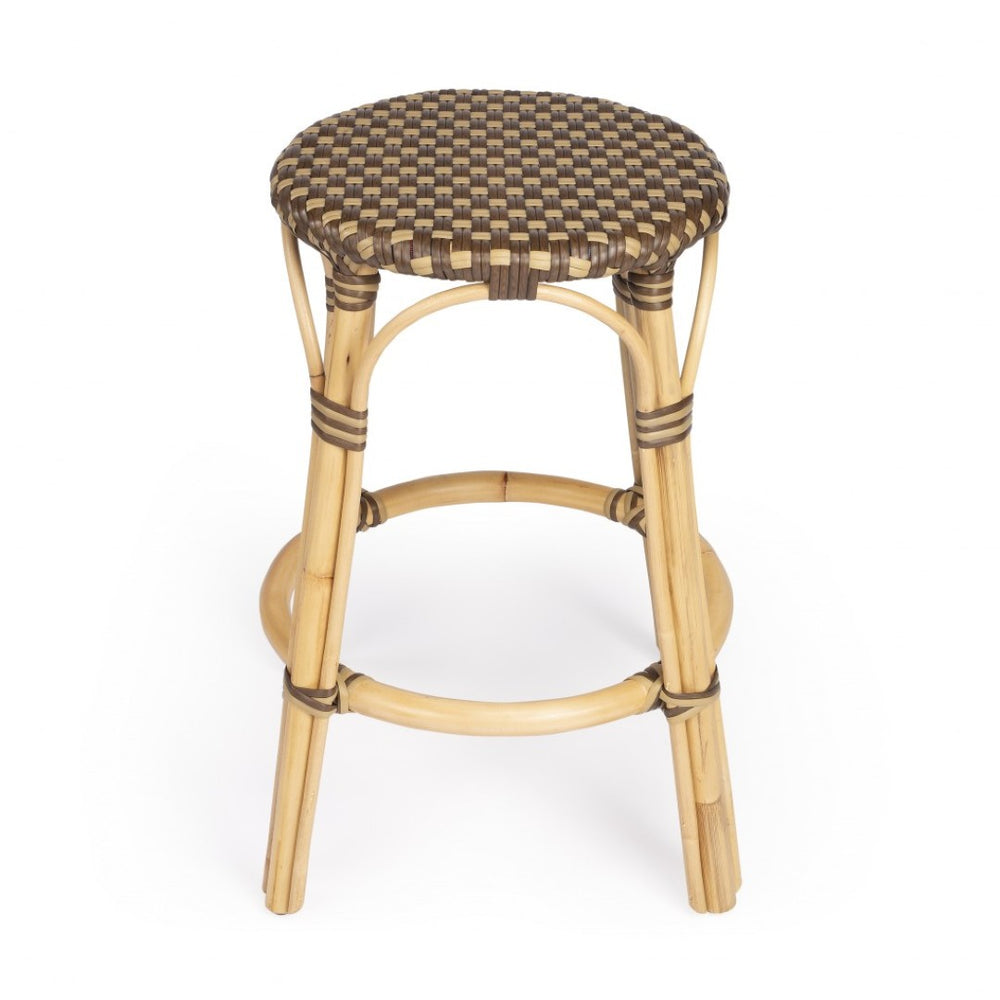 HomeRoots 24" Stylish Rattan Backless Counter Stool - Versatile Cafe-Inspired Design for Indoor & Outdoor Use 389104