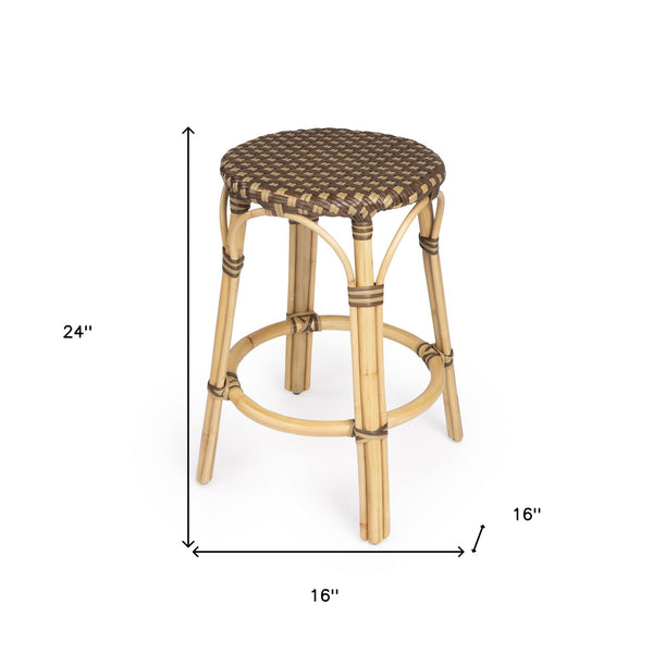 Homeroots 24" Natural And Brown Rattan Backless Counter Height Bar Chair   389104