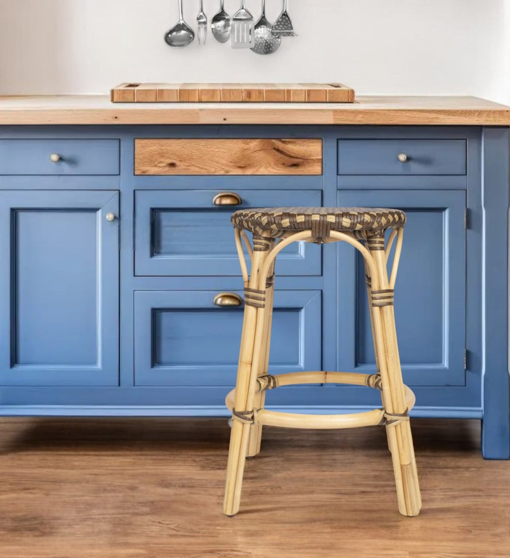 Homeroots 24" Natural And Brown Rattan Backless Counter Height Bar Chair   389104