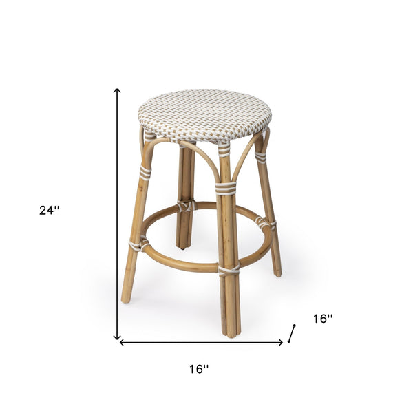 Homeroots 24" Beige White And Natural Rattan Backless Counter Height Bar Chair   389108