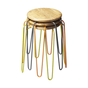 Homeroots 19" Brown And Gray Wood And Iron Stackable Backless Bar Chair   389111