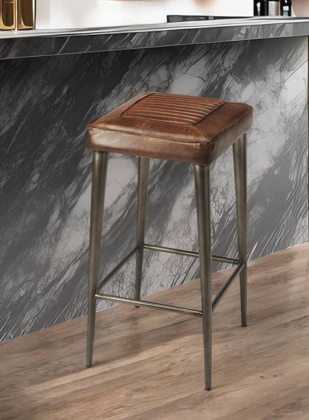 HomeRoots 32" Stylish Brown and Gray Backless Counter Height Bar Chair for Modern Kitchens and Dining Spaces 389112