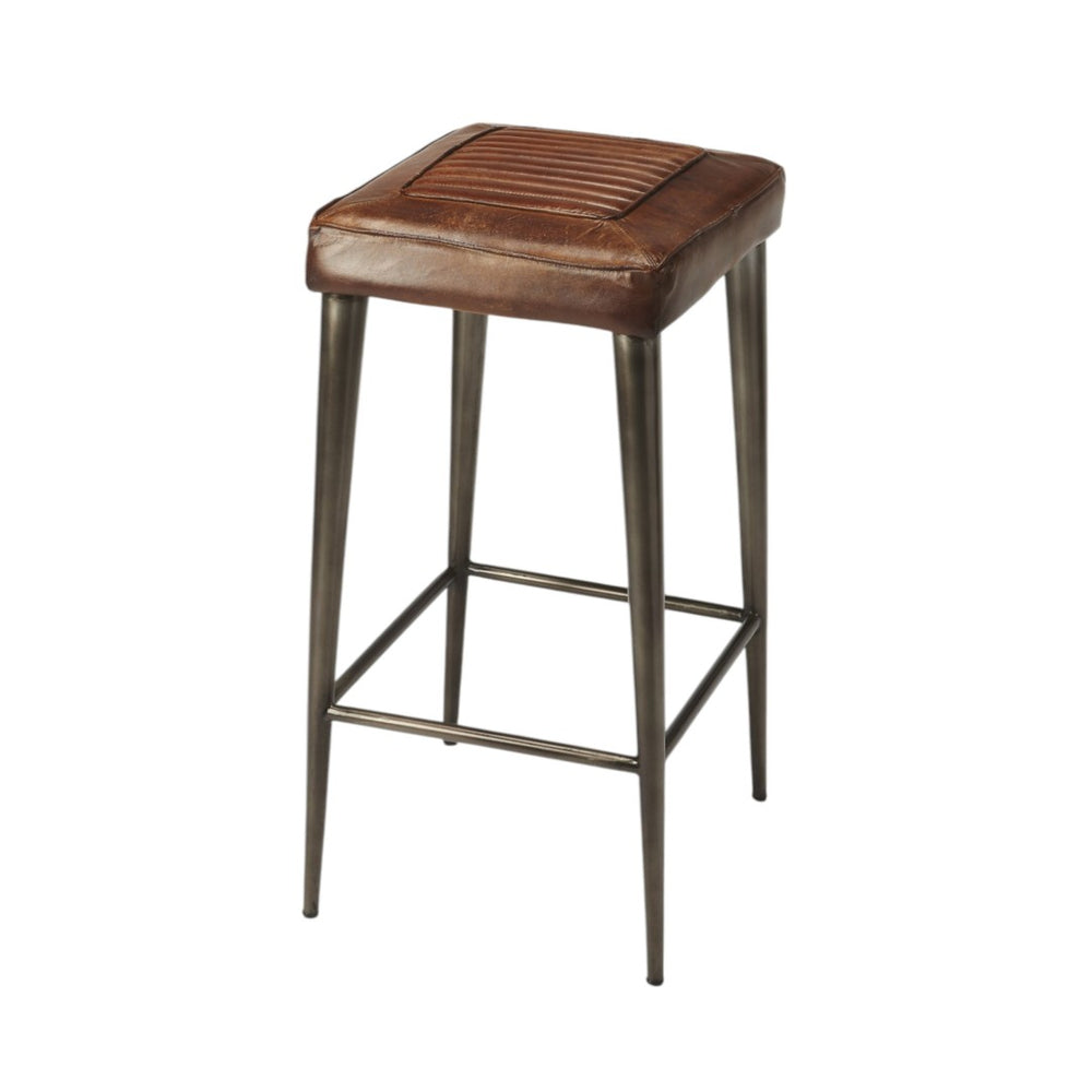 HomeRoots 32" Stylish Brown and Gray Backless Counter Height Bar Chair for Modern Kitchens and Dining Spaces 389112