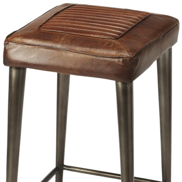 HomeRoots 32" Stylish Brown and Gray Backless Counter Height Bar Chair for Modern Kitchens and Dining Spaces 389112