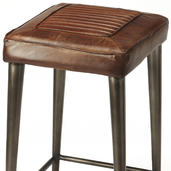 Homeroots 32" Brown And Gray Manufactured Wood And Iron Backless Counter Height Bar Chair  Iron 389112
