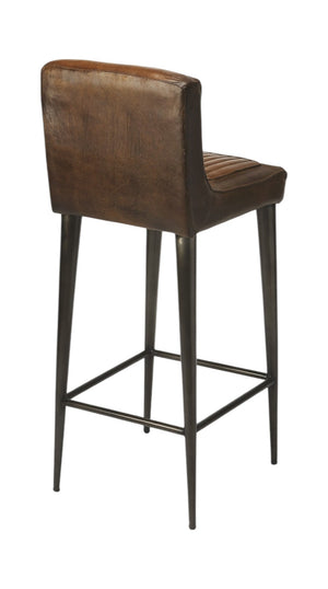 HomeRoots 32" Stylish Brown and Black Bar Chair - Comfortable Manufactured Wood with Iron Frame for Modern Spaces 389113